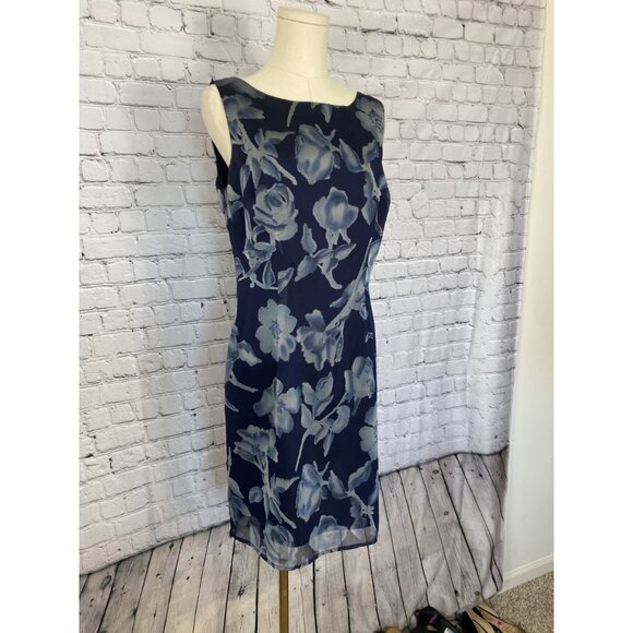 LAST CHANCE Mica Size 10 Navy Blue Floral Scoop Neck Midi Dress - Picture 2 of 6